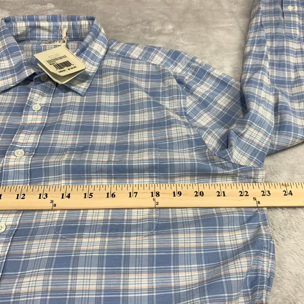 NWT Faherty Button Up Shirt Mens Large Cloud Summer Linen Blend Light Blue Plaid - Picture 10 of 14